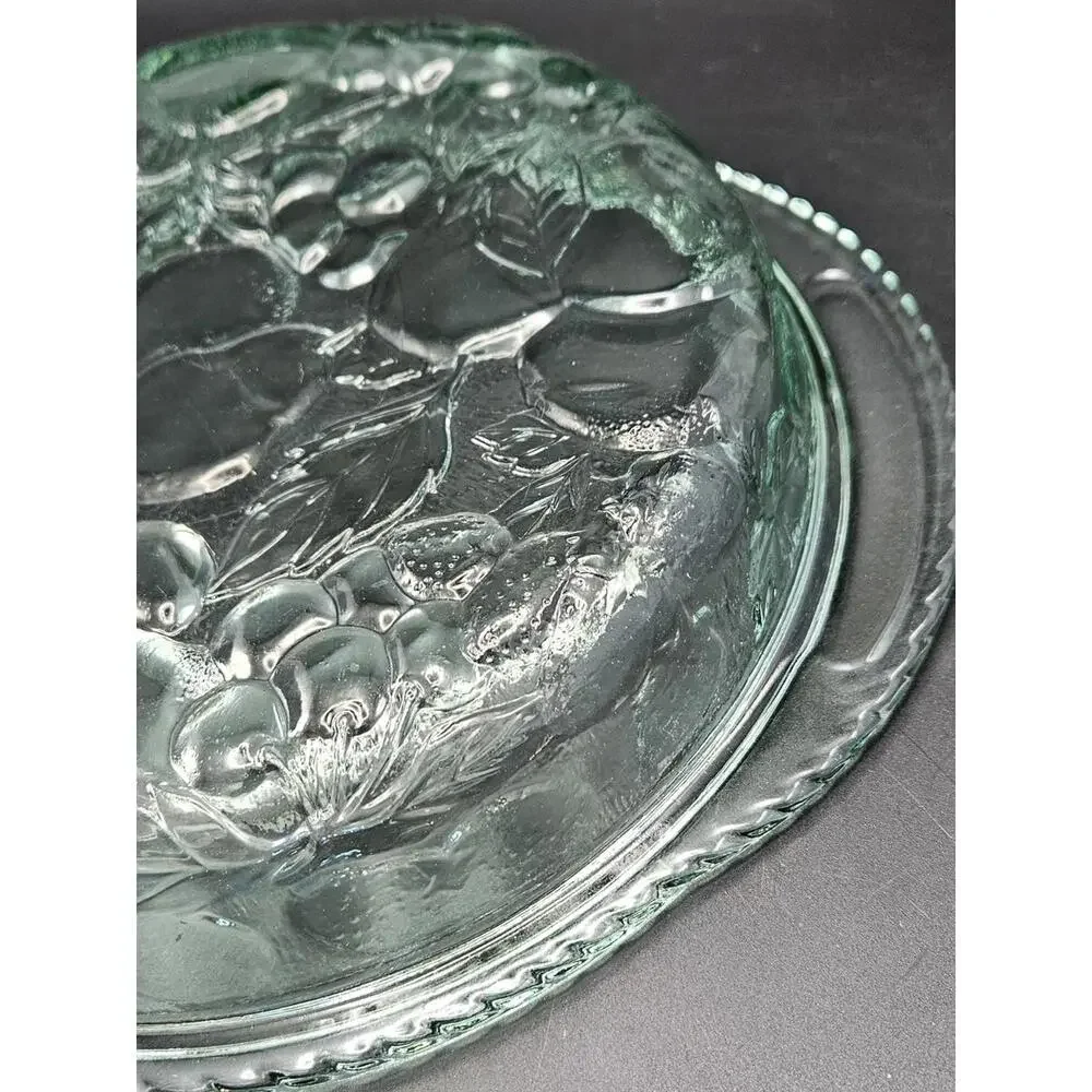 Libbey Orchard Fruit Green Glass 3 Qt Round Casserole Dish Base 11.25